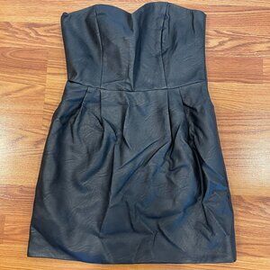 Topshop Strapless Black Leather Dress